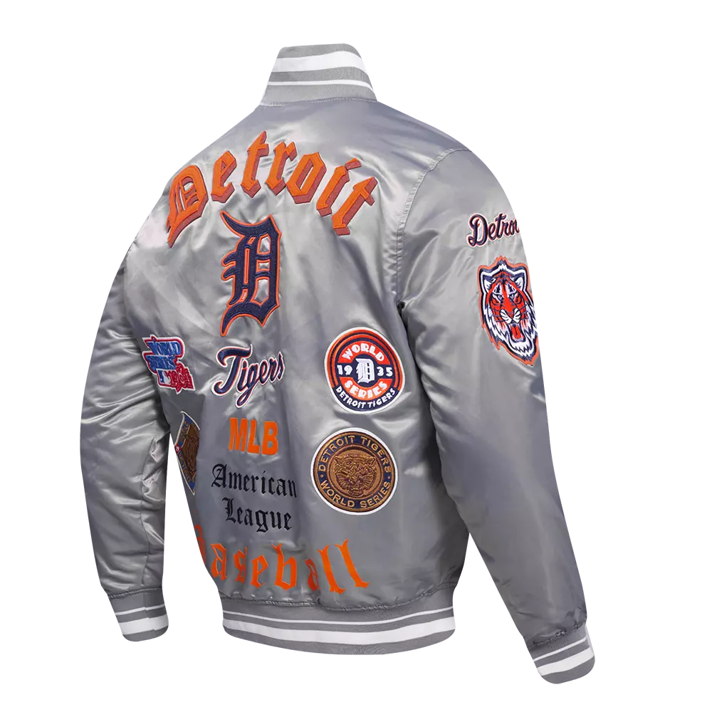 Pro Standard Men's MLB Detroit Tigers Old English Rib Satin Varsity Jacket - Grey - GREY