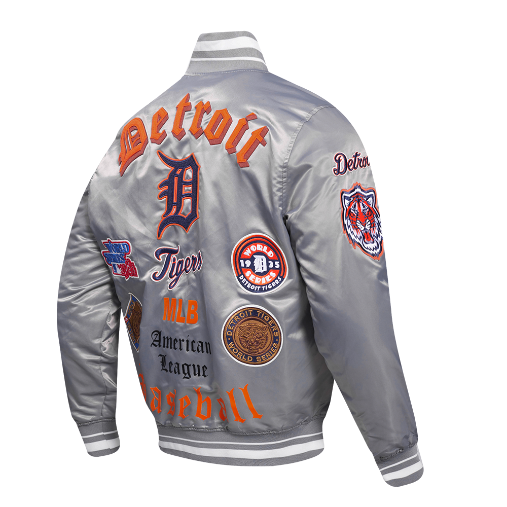 Pro Standard Men's MLB Detroit Tigers Old English Rib Satin Varsity Jacket -Grey - GREY Thumbnail View 4