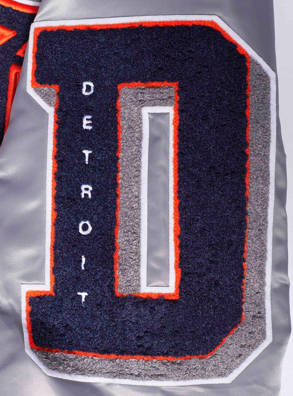 Pro Standard Men's MLB Detroit Tigers Old English Rib Satin Varsity Jacket -Grey - GREY Thumbnail View 5