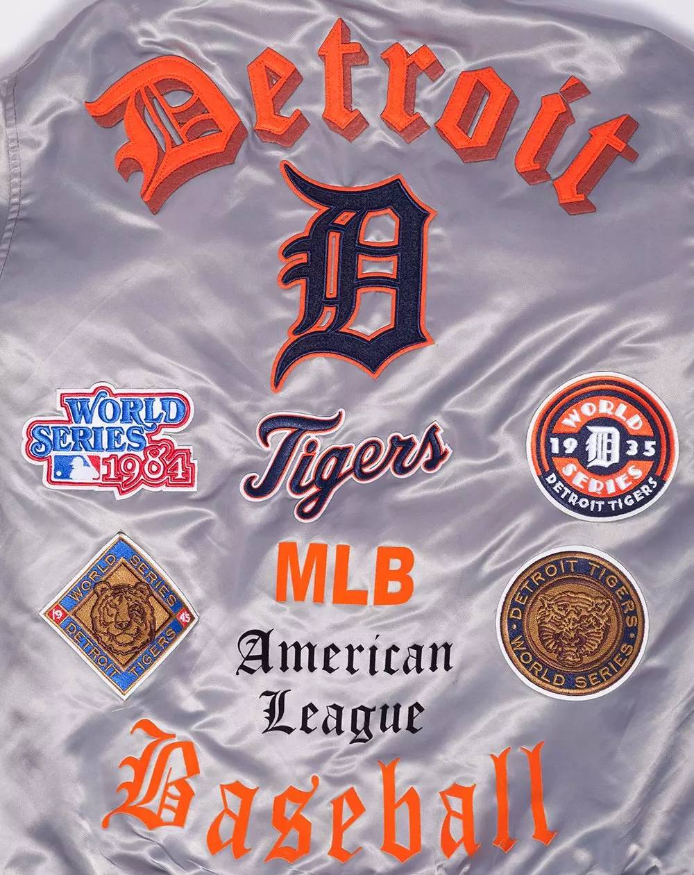 Pro Standard Men's MLB Detroit Tigers Old English Rib Satin Varsity Jacket -Grey - GREY