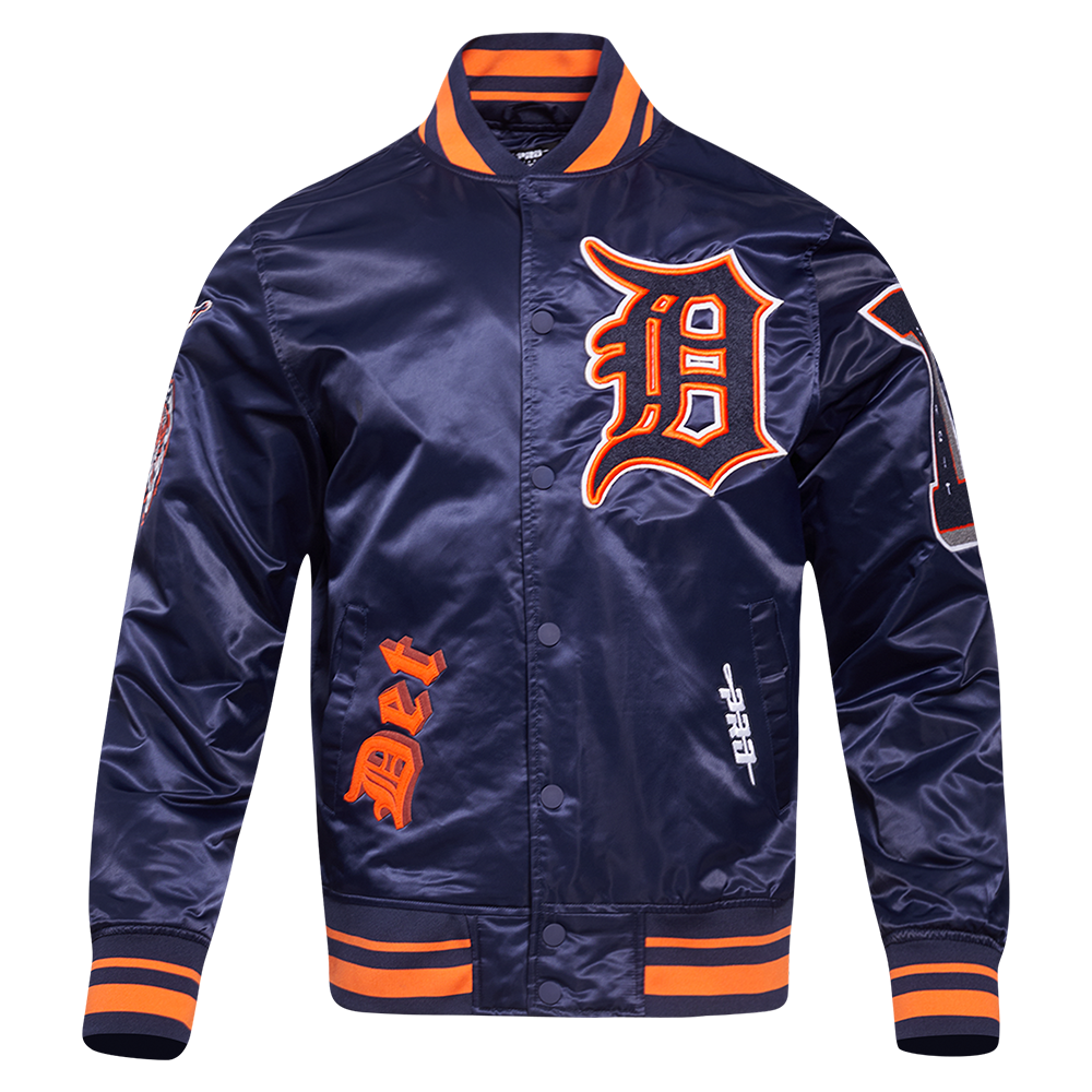 Pro Standard Men's MLB Detroit Tigers Old English Rib Satin Varsity Jacket -Navy/Orange - NAVY/ORANGE Thumbnail View 1