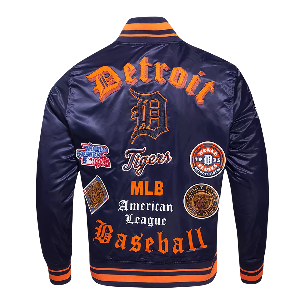 Pro Standard Men's MLB Detroit Tigers Old English Rib Satin Varsity Jacket - Navy/Orange - NAVY/ORANGE