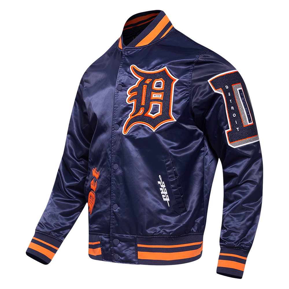 Pro Standard Men's MLB Detroit Tigers Old English Rib Satin Varsity Jacket -Navy/Orange - NAVY/ORANGE Thumbnail View 3