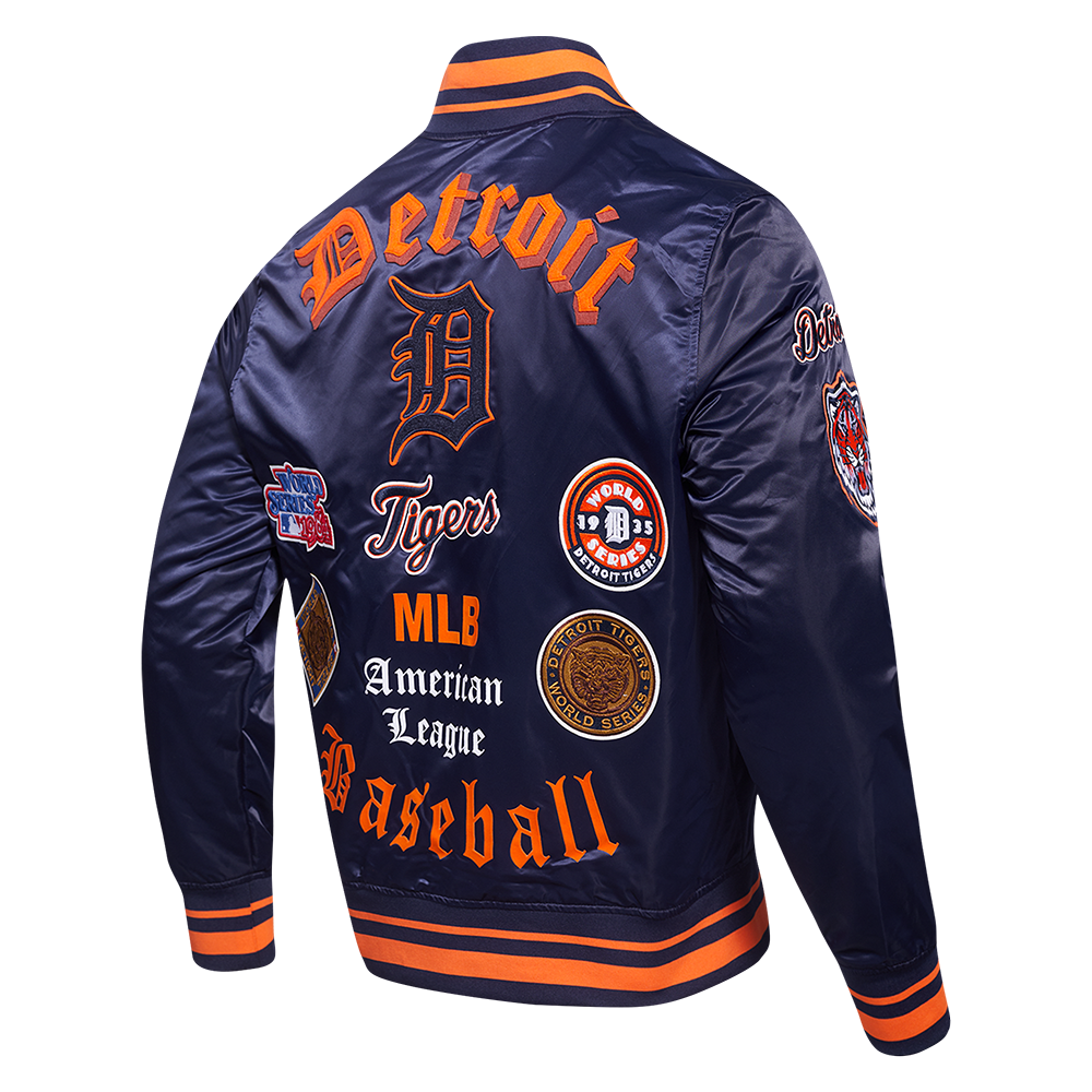 Pro Standard Men's MLB Detroit Tigers Old English Rib Satin Varsity Jacket - Navy/Orange - NAVY/ORANGE Thumbnail View 4