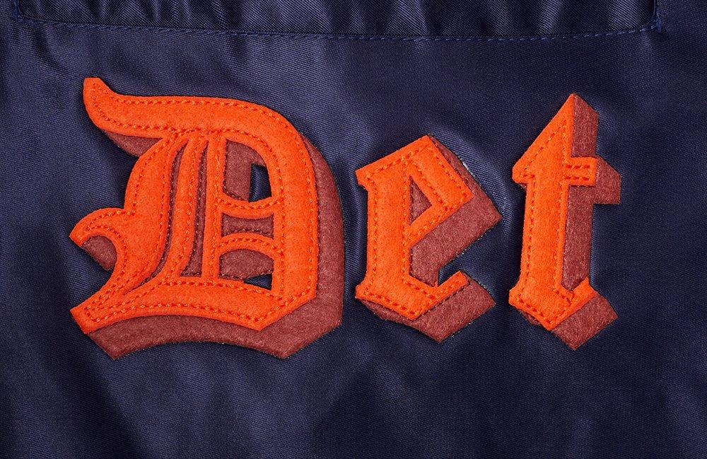 Pro Standard Men's MLB Detroit Tigers Old English Rib Satin Varsity Jacket - Navy/Orange - NAVY/ORANGE Thumbnail View 6