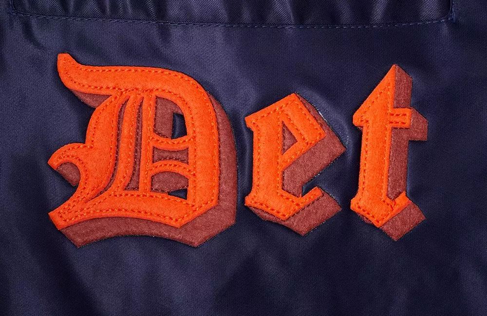 Pro Standard Men's MLB Detroit Tigers Old English Rib Satin Varsity Jacket -Navy/Orange - NAVY/ORANGE