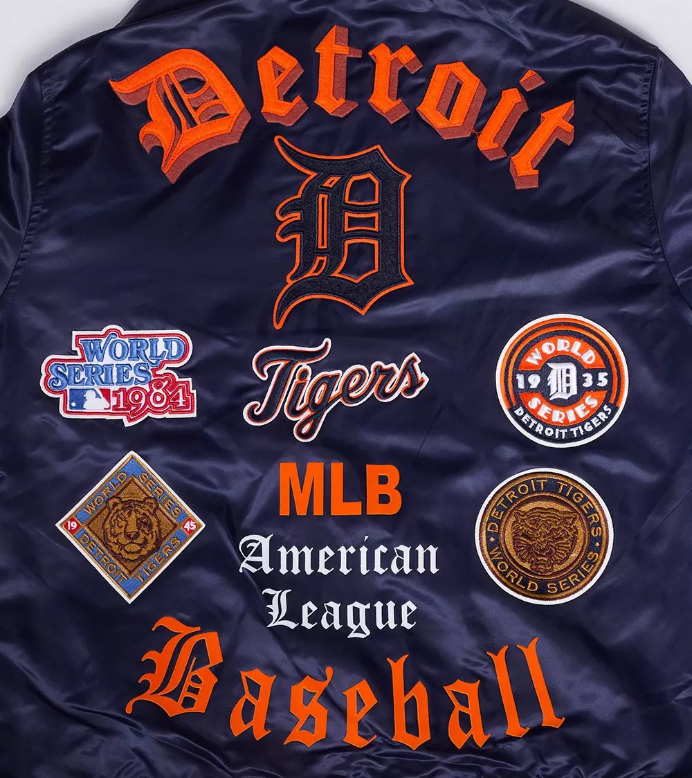 Pro Standard Men's MLB Detroit Tigers Old English Rib Satin Varsity Jacket - Navy/Orange - NAVY/ORANGE