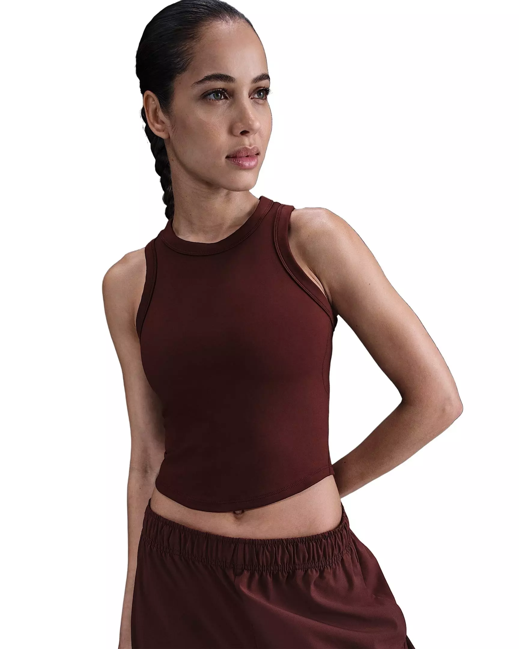 Nike Women's One Fitted Dri-FIT Cropped Tank Top - Burgundy - BURGUNDY