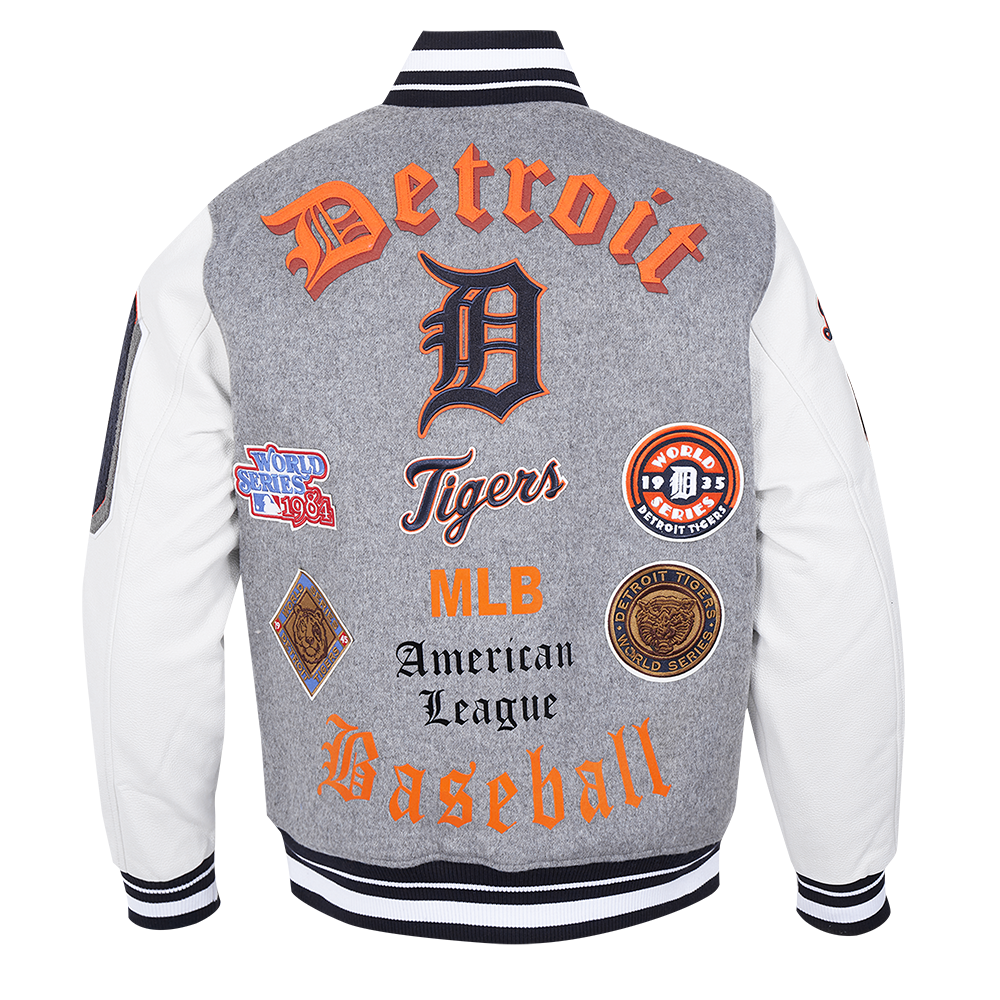 Pro Standard Men's MLB Detroit Tigers Old English Rib Wool Varsity Jacket -Grey/White - GREY/WHITE Thumbnail View 2