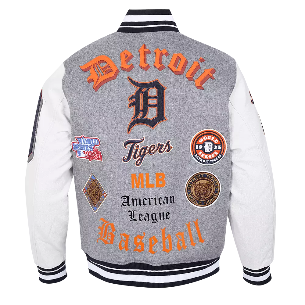 Pro Standard Men's MLB Detroit Tigers Old English Rib Wool Varsity Jacket -Grey/White - GREY/WHITE