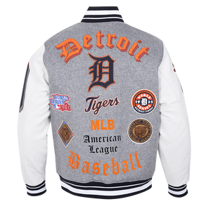 Pro Standard Men's MLB Detroit Tigers Old English Rib Wool Varsity Jacket -Grey/White