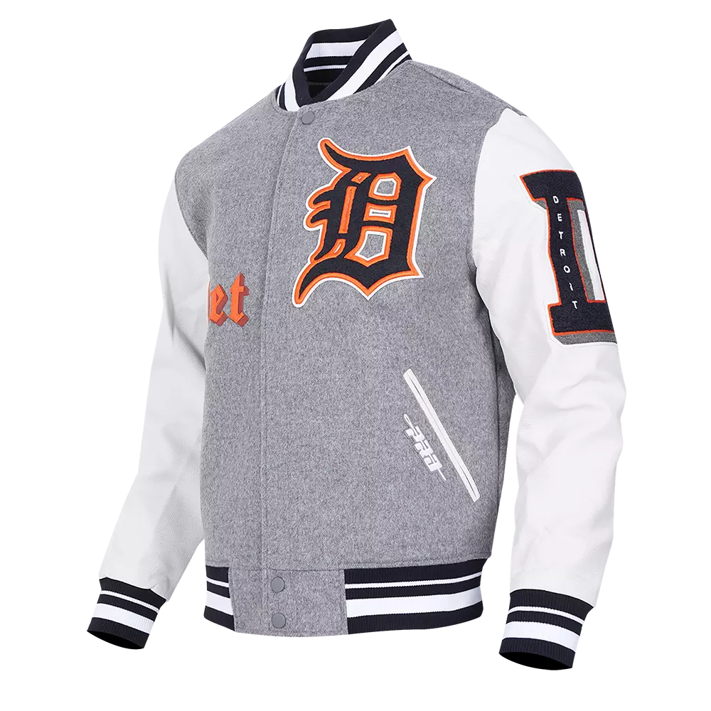 Pro Standard Men's MLB Detroit Tigers Old English Rib Wool Varsity Jacket -Grey/White - GREY/WHITE
