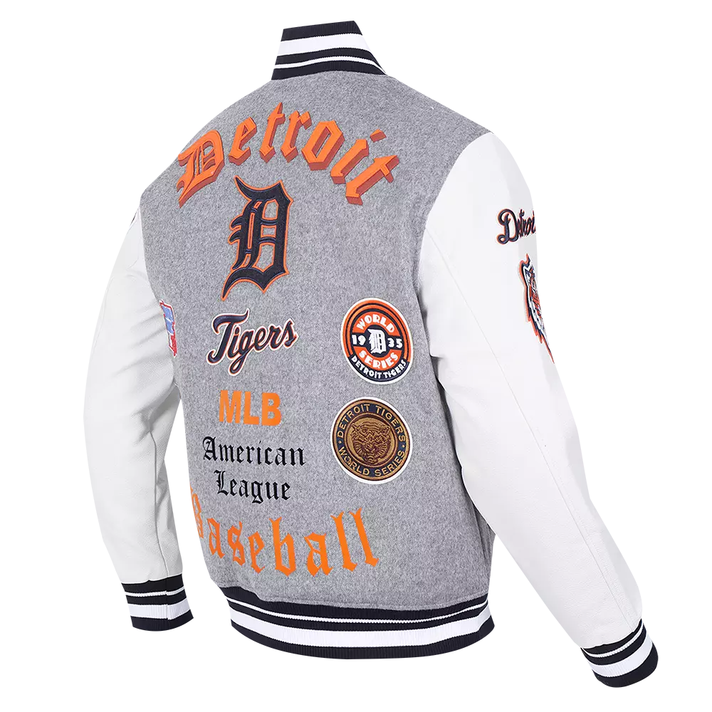 Pro Standard Men's MLB Detroit Tigers Old English Rib Wool Varsity Jacket - Grey/White - GREY/WHITE