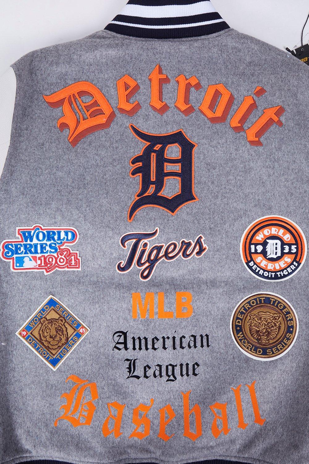 Pro Standard Men's MLB Detroit Tigers Old English Rib Wool Varsity Jacket -Grey/White - GREY/WHITE Thumbnail View 9