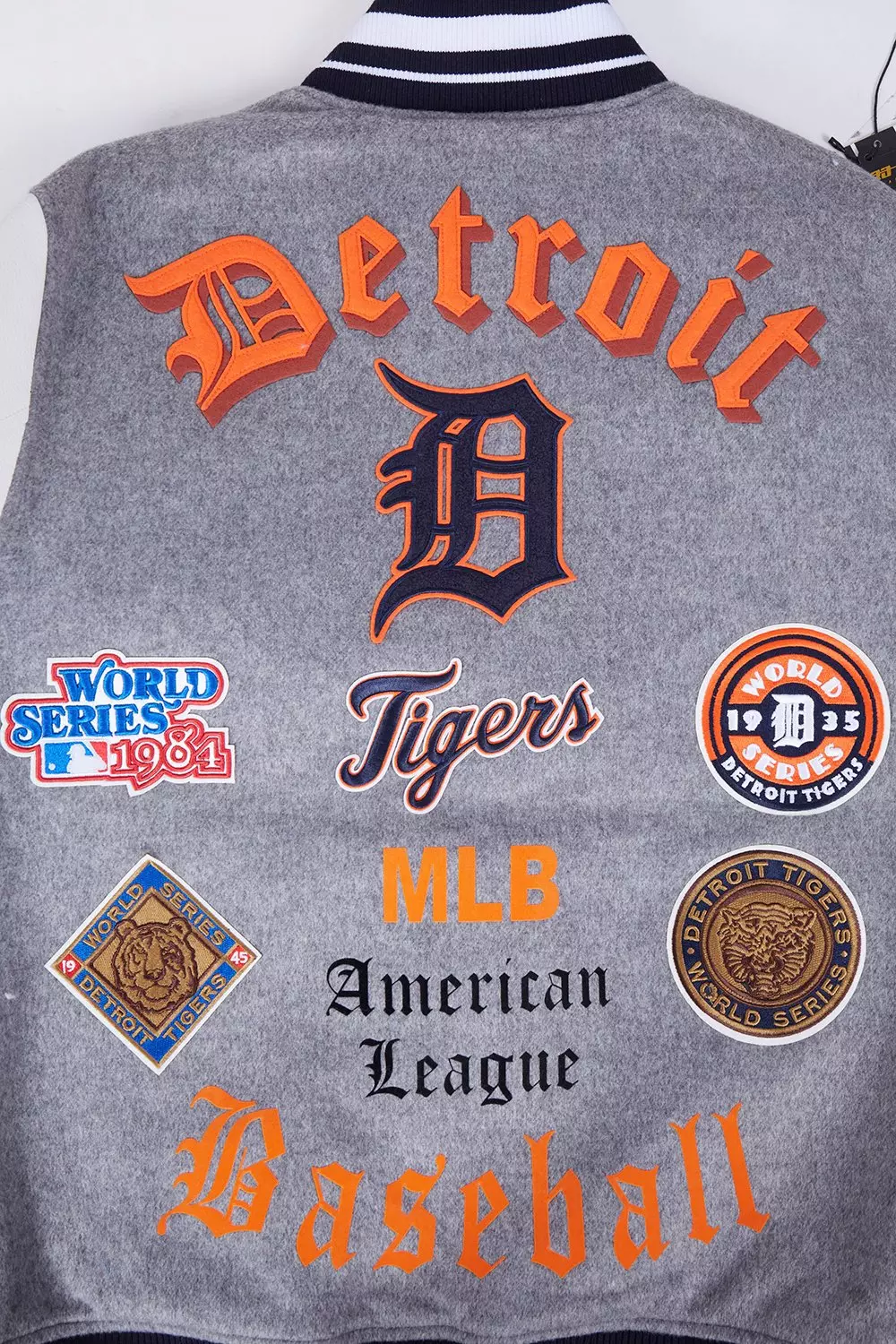 Pro Standard Men's MLB Detroit Tigers Old English Rib Wool Varsity Jacket -Grey/White - GREY/WHITE
