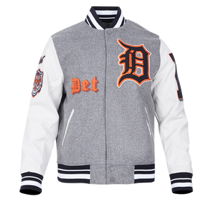 Pro Standard Men's MLB Detroit Tigers Old English Rib Wool Varsity Jacket -Grey/White