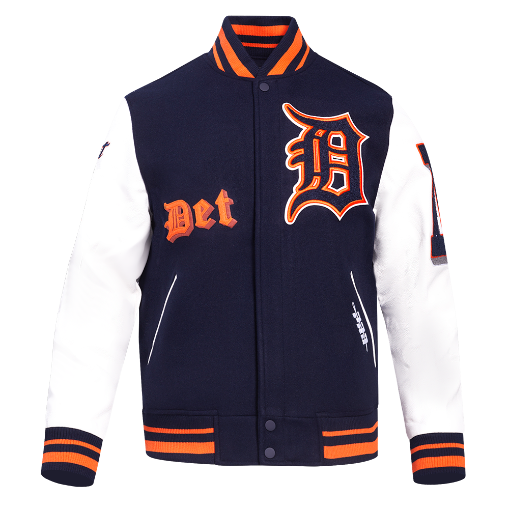 Pro Standard Men's MLB Detroit Tigers Old English Rib Wool Varsity Jacket - Navy/Orange - NAVY/ORANGE Thumbnail View 1