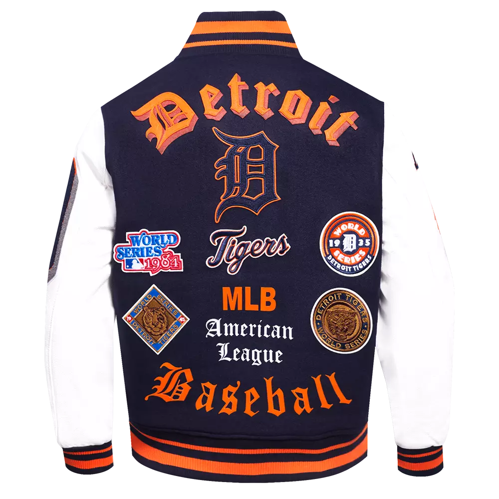 Pro Standard Men's MLB Detroit Tigers Old English Rib Wool Varsity Jacket - Navy/Orange - NAVY/ORANGE