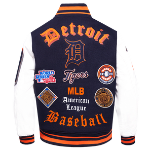 Pro Standard Men's MLB Detroit Tigers Old English Rib Wool Varsity Jacket -Navy/Orange