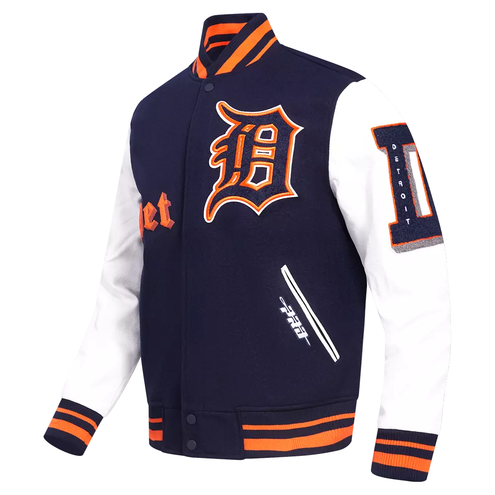 Pro Standard Men's MLB Detroit Tigers Old English Rib Wool Varsity Jacket - Navy/Orange - NAVY/ORANGE