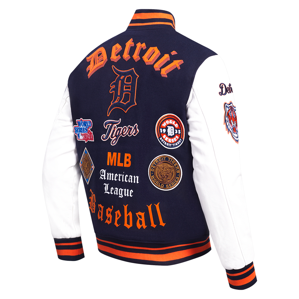 Pro Standard Men's MLB Detroit Tigers Old English Rib Wool Varsity Jacket -Navy/Orange - NAVY/ORANGE Thumbnail View 4