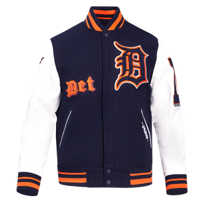 Pro Standard Men's MLB Detroit Tigers Old English Rib Wool Varsity Jacket -Navy/Orange