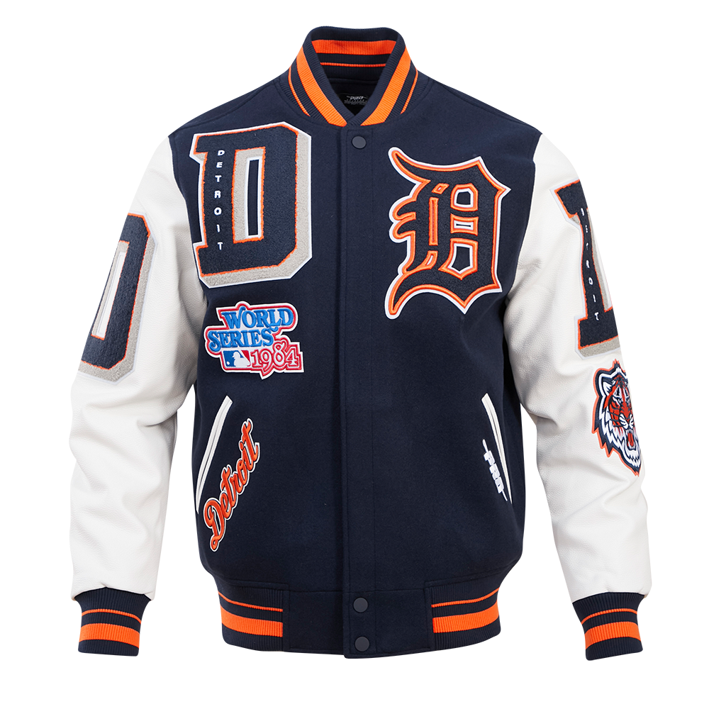 Pro Standard Men's MLB Detroit Tigers Mashup Rib Wool Varsity Jacket -Navy/Orange - NAVY/ORANGE Thumbnail View 1