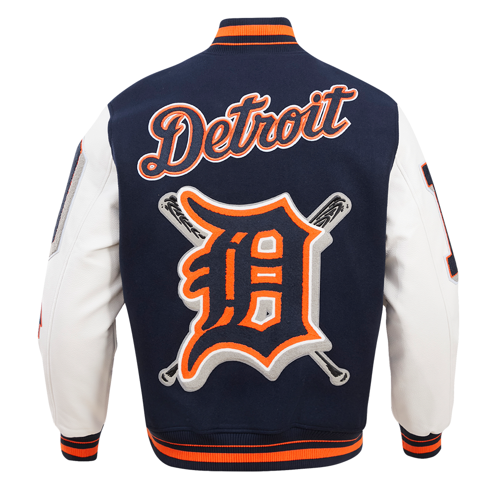 Pro Standard Men's MLB Detroit Tigers Mashup Rib Wool Varsity Jacket -Navy/Orange - NAVY/ORANGE Thumbnail View 2