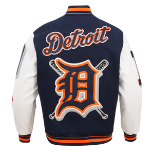 Pro Standard Men's MLB Detroit Tigers Mashup Rib Wool Varsity Jacket -Navy/Orange