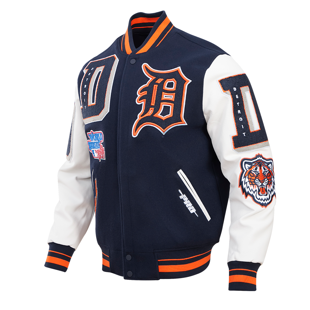 Pro Standard Men's MLB Detroit Tigers Mashup Rib Wool Varsity Jacket - Navy/Orange - NAVY/ORANGE Thumbnail View 3