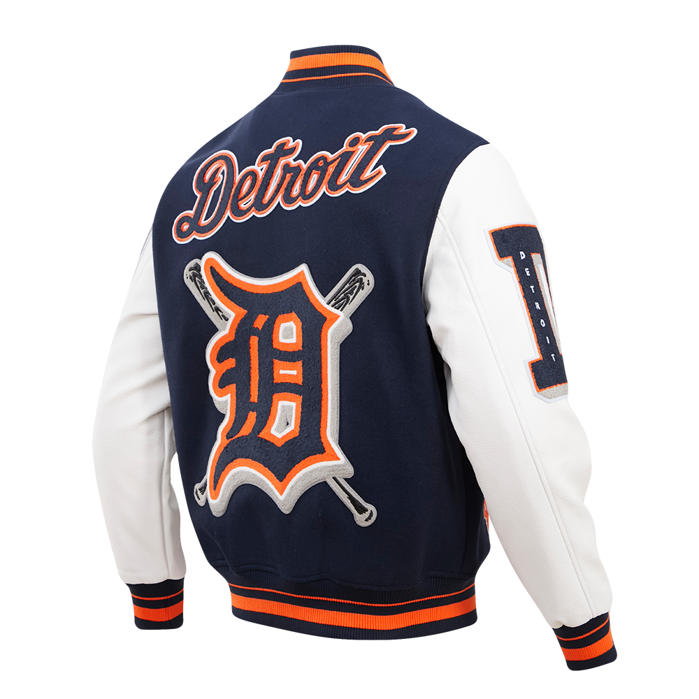 Pro Standard Men's MLB Detroit Tigers Mashup Rib Wool Varsity Jacket -Navy/Orange - NAVY/ORANGE Thumbnail View 4
