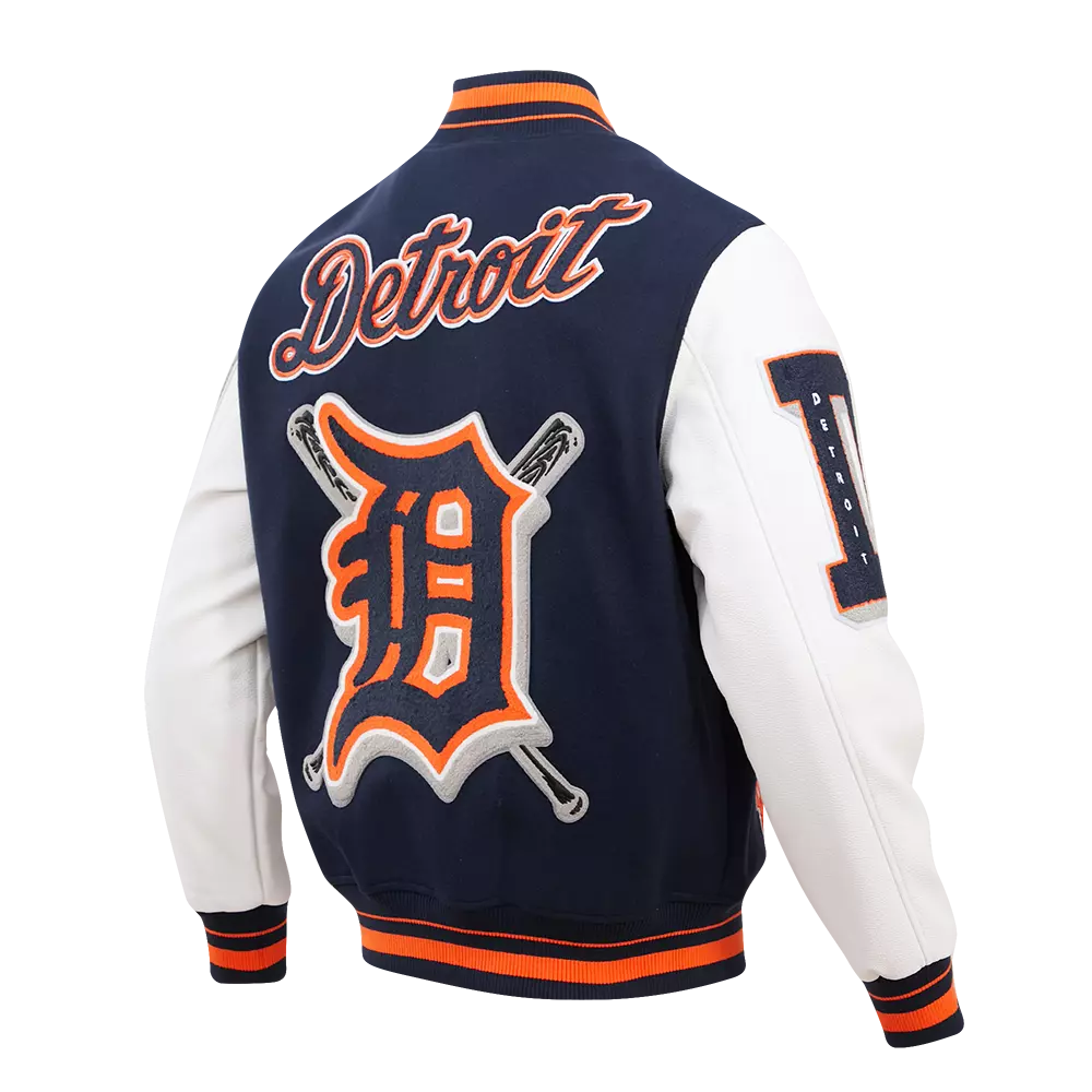 Pro Standard Men's MLB Detroit Tigers Mashup Rib Wool Varsity Jacket -Navy/Orange - NAVY/ORANGE