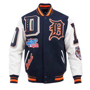 Pro Standard Men's MLB Detroit Tigers Mashup Rib Wool Varsity Jacket -Navy/Orange