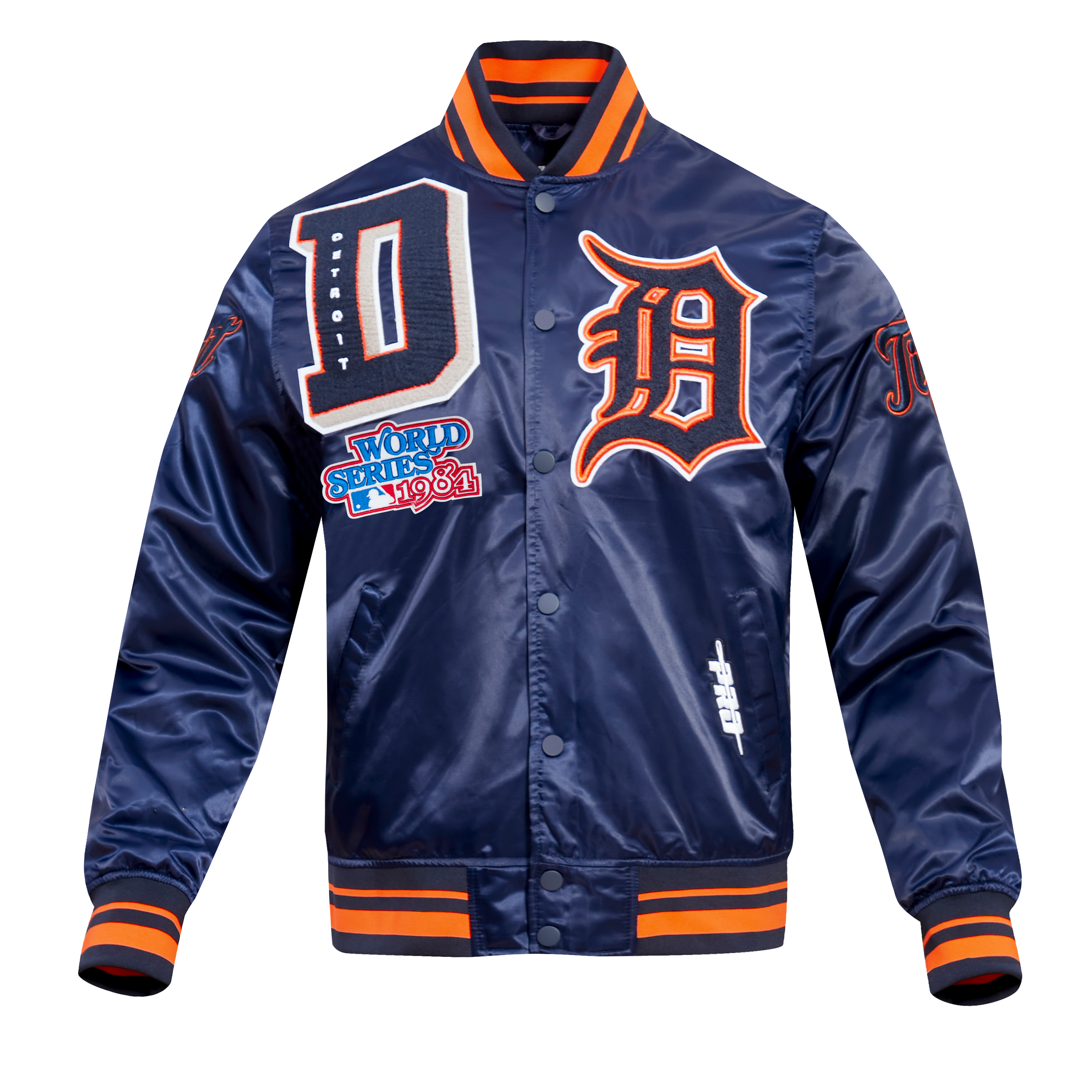 Pro Standard Men's MLB Detroit Tigers Mashup Rib Satin Jacket - Navy/Orange - NAVY/ORANGE Thumbnail View 1