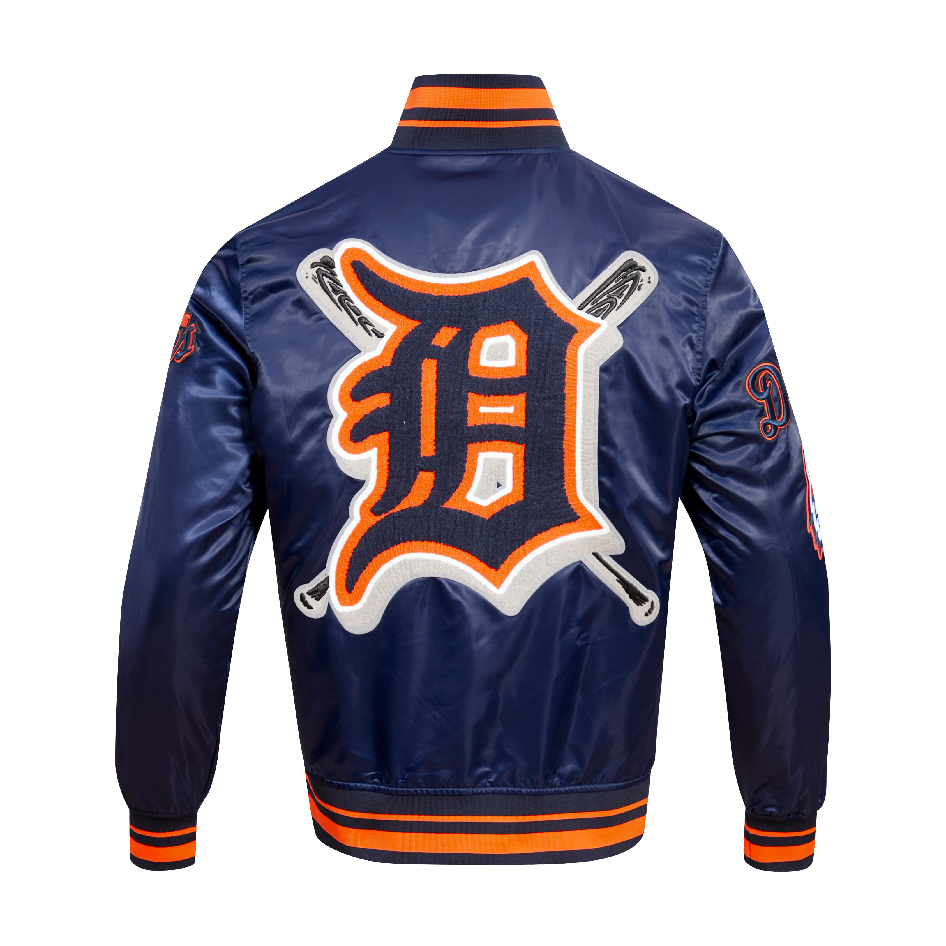 Pro Standard Men's MLB Detroit Tigers Mashup Rib Satin Jacket - Navy/Orange - NAVY/ORANGE Thumbnail View 2
