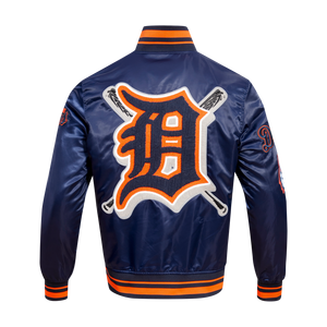 Pro Standard Men's MLB Detroit Tigers Mashup Rib Satin Jacket -Navy/Orange