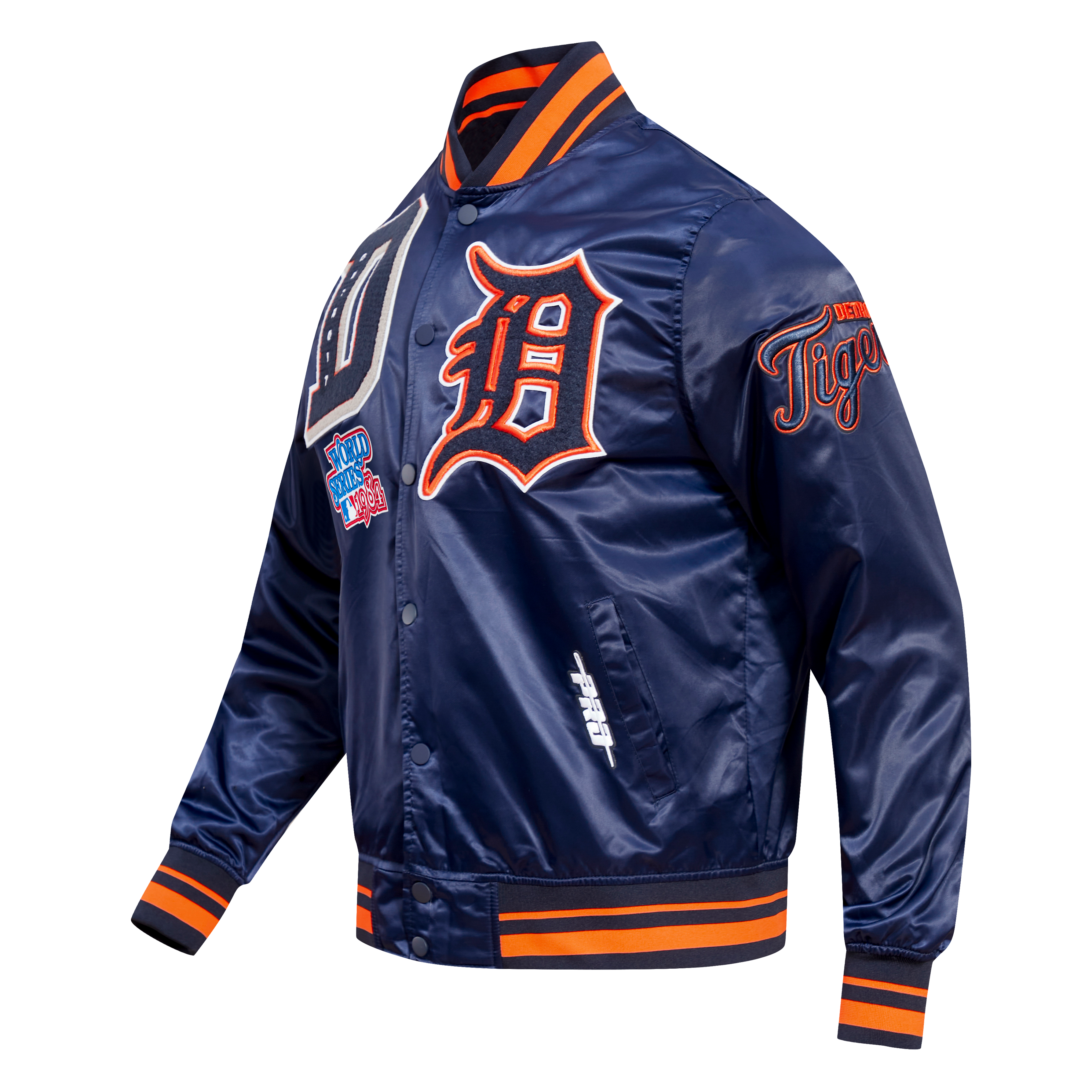 Pro Standard Men's MLB Detroit Tigers Mashup Rib Satin Jacket -Navy/Orange - NAVY/ORANGE Thumbnail View 3