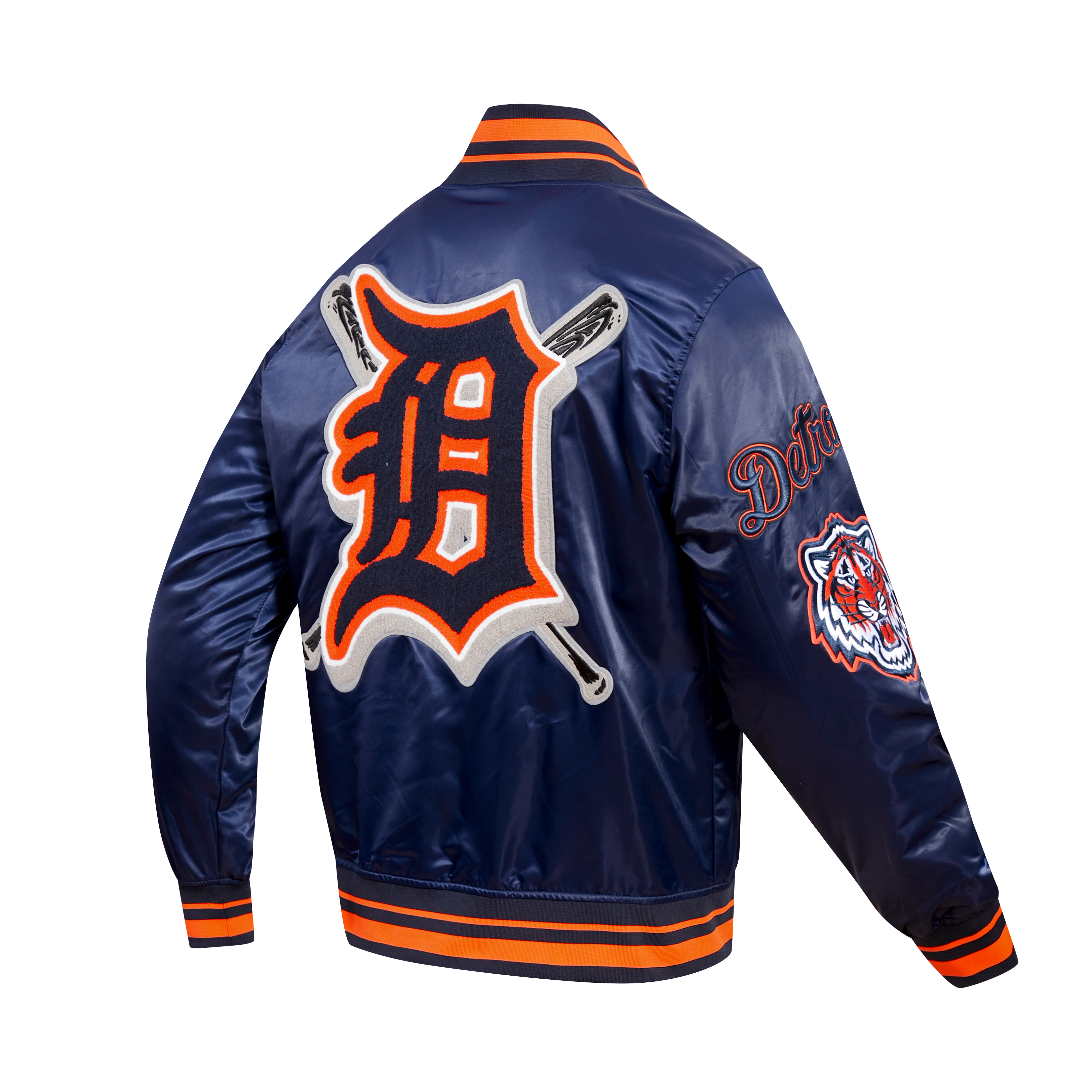 Pro Standard Men's MLB Detroit Tigers Mashup Rib Satin Jacket - Navy/Orange - NAVY/ORANGE Thumbnail View 4
