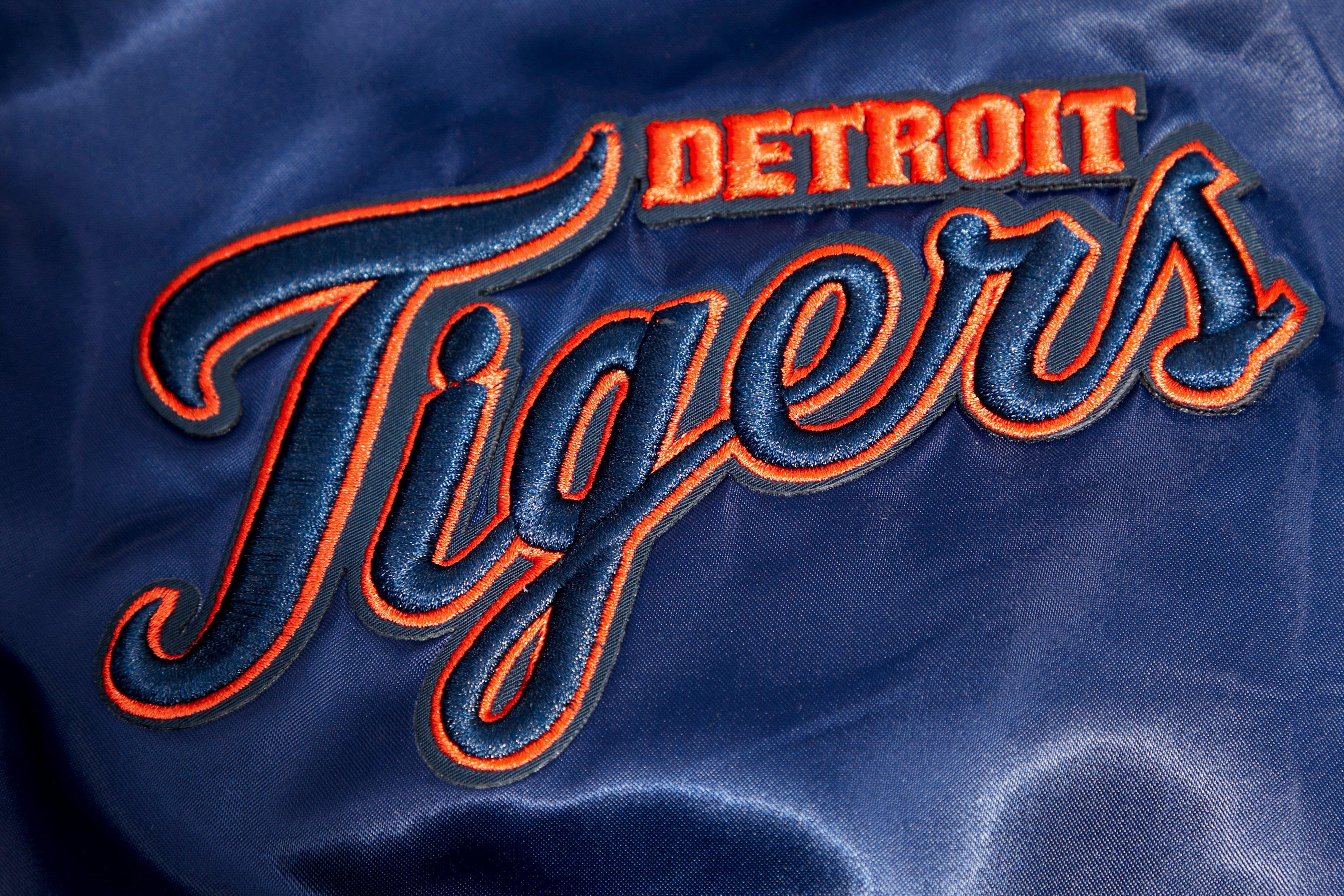 Pro Standard Men's MLB Detroit Tigers Mashup Rib Satin Jacket -Navy/Orange - NAVY/ORANGE Thumbnail View 8