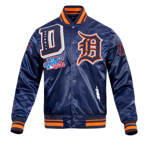 Pro Standard Men's MLB Detroit Tigers Mashup Rib Satin Jacket -Navy/Orange
