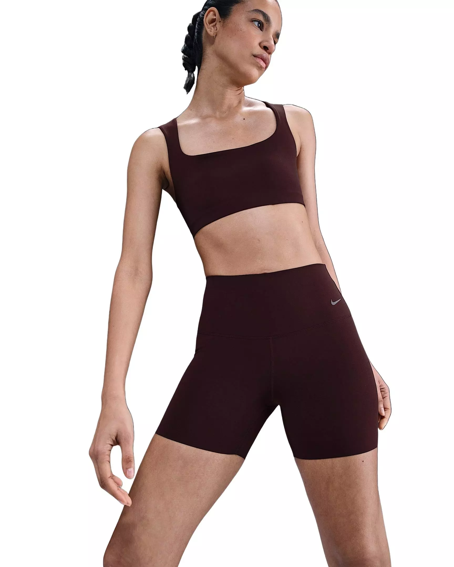 Nike Women's Zenvy Gentle-Support High-Waisted 5" Biker Shorts -Burgundy - BURGUNDY