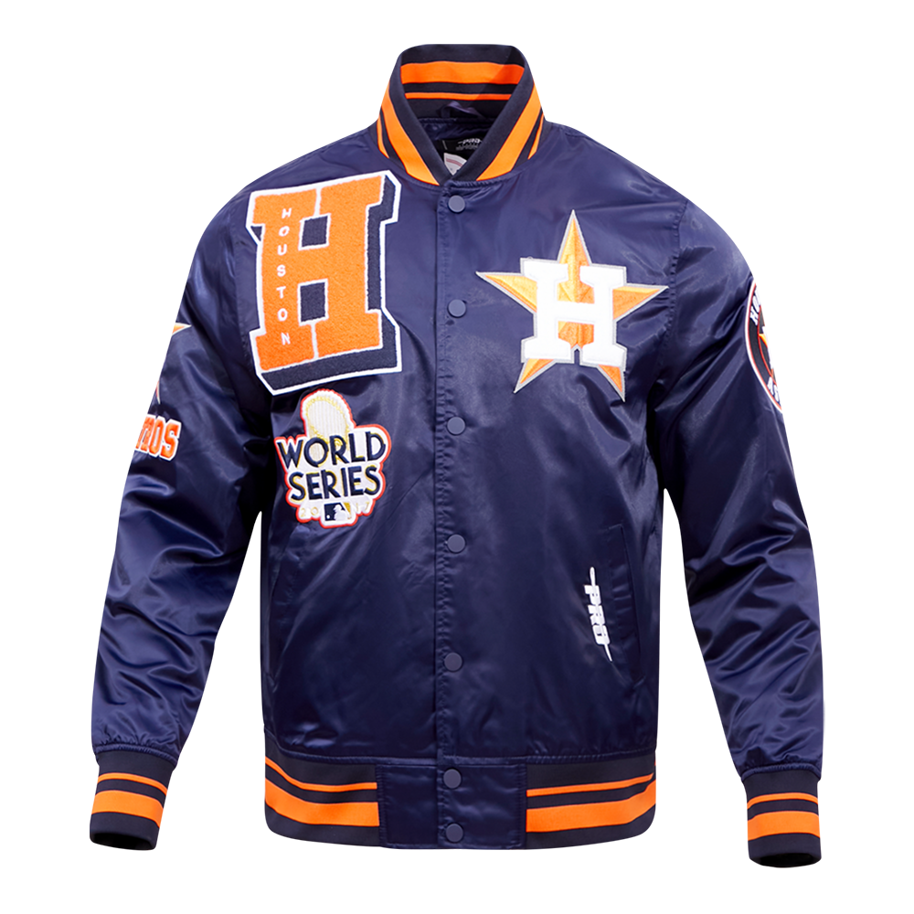 Pro Standard Men's MLB Houston Astros Mashup Rib Satin Jacket - Navy/Orange - NAVY/ORANGE Thumbnail View 1