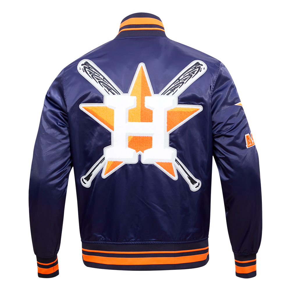 Pro Standard Men's MLB Houston Astros Mashup Rib Satin Jacket -Navy/Orange - NAVY/ORANGE Thumbnail View 2