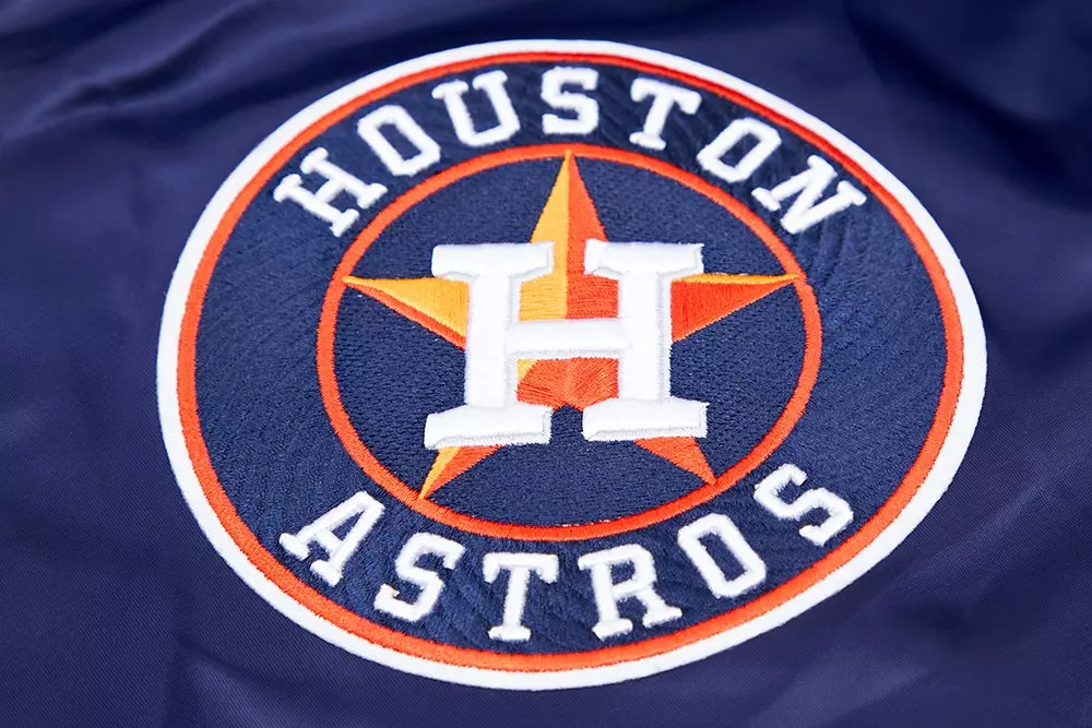 Pro Standard Men's MLB Houston Astros Mashup Rib Satin Jacket - Navy/Orange - NAVY/ORANGE