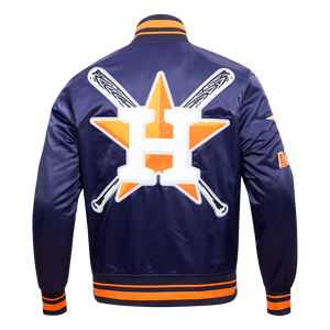 Pro Standard Men's MLB Houston Astros Mashup Rib Satin Jacket -Navy/Orange