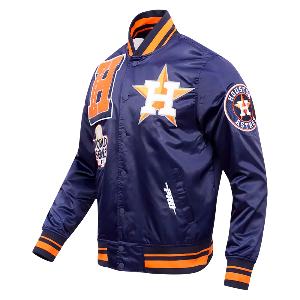 Pro Standard Men's MLB Houston Astros Mashup Rib Satin Jacket -Navy/Orange - NAVY/ORANGE