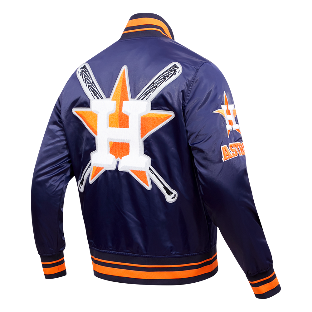 Pro Standard Men's MLB Houston Astros Mashup Rib Satin Jacket -Navy/Orange - NAVY/ORANGE Thumbnail View 4