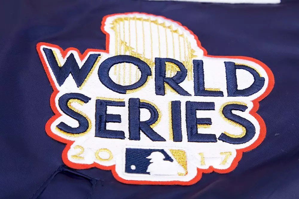 Pro Standard Men's MLB Houston Astros Mashup Rib Satin Jacket - Navy/Orange - NAVY/ORANGE