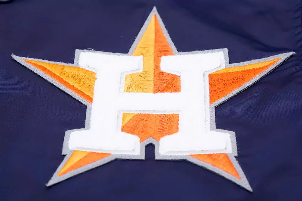 Pro Standard Men's MLB Houston Astros Mashup Rib Satin Jacket -Navy/Orange - NAVY/ORANGE