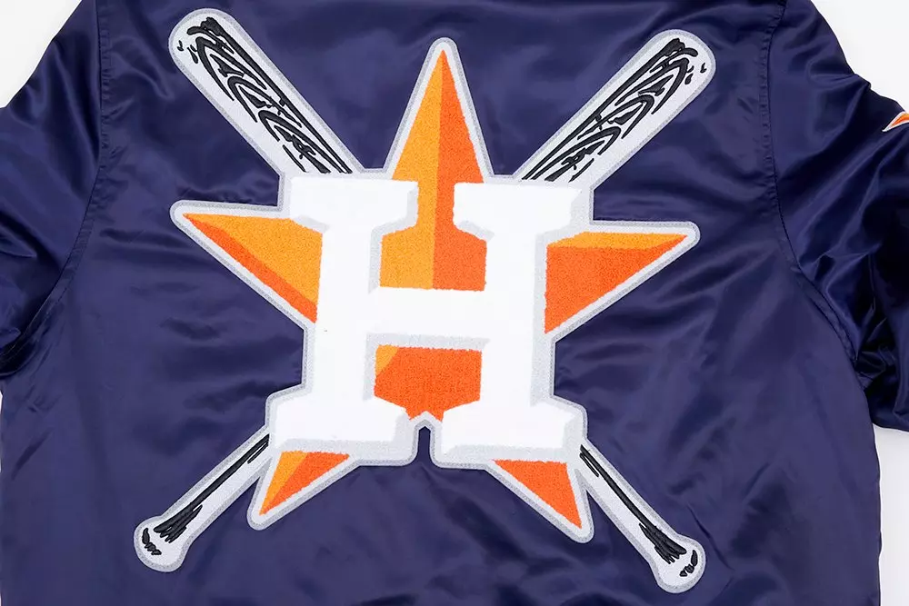 Pro Standard Men's MLB Houston Astros Mashup Rib Satin Jacket - Navy/Orange - NAVY/ORANGE